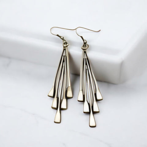 Silver-Tone Multi-Tier Paddle Drop Earrings – Unique Statement Jewelry for Any Occasion