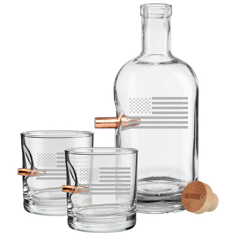 US Flag Decanter and Two Rocks Glasses