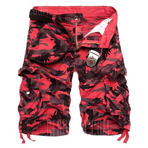 Loose Fit Straight Leg Multi-Pocket Camo Print Zipper Fly Cargo Shorts For Men - mustulu.com