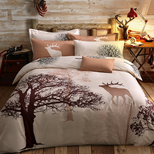 Mima fresh style trees deer bedlinens high quality sanding cotton fabric Queen/King size duvet cover set bedding set-in Bedding Sets from Home - mustulu.com